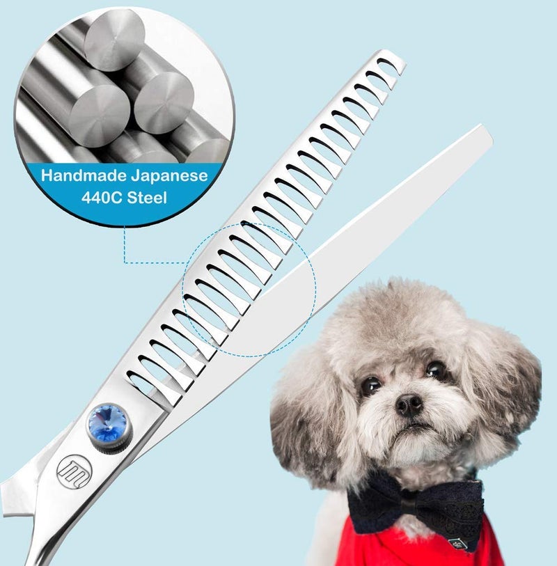 Moontay Professional Dog Grooming Curved Straight Thinning/Blending/Chunking Scissors Kit JP-440C Stainless Steel Pet Cat Hair Cutting/Trimming Shears Silver (8" (23-Tooth)) - Image 4